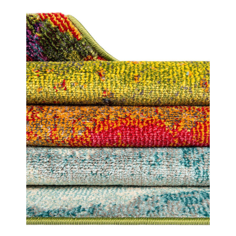 Tapis vert / rouge / jaune Glenarden, Rectangle 5 pi 1 po x 8 pi