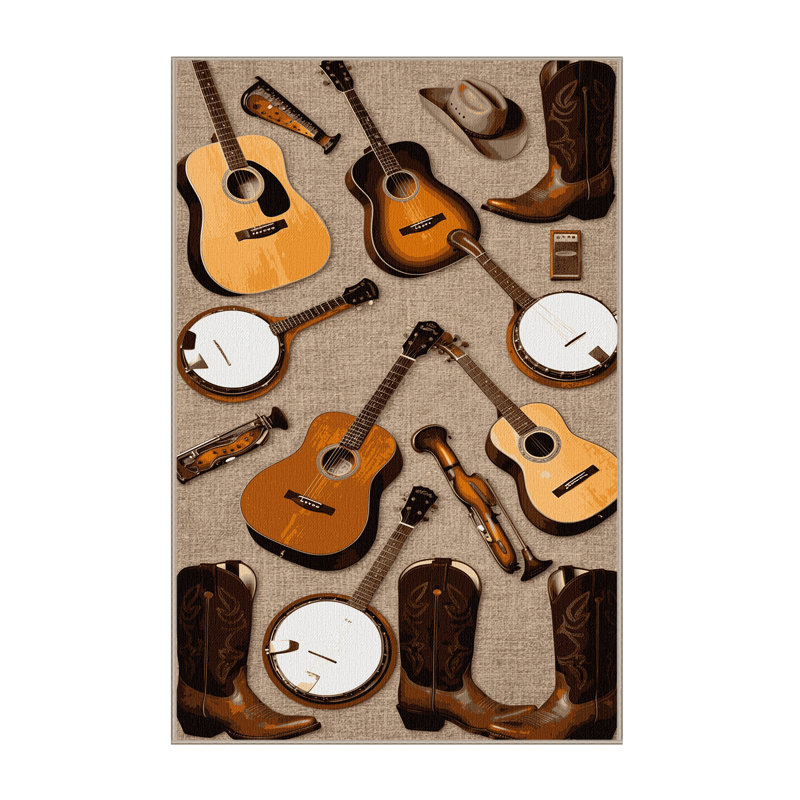  Tapis lavable Country and Western Instruments, Rectangulaire 2 pi x 3 pi
