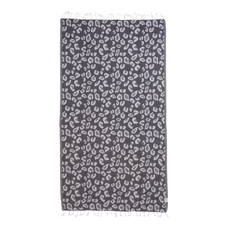 Chanyah Reversible Leopard Print Beach Towel, 100% Cotton, Sand Resistant Peshtemal, Thin & Absorbent, 69” x 38”, Black