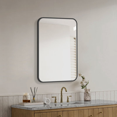 Modern Black Framed Bathroom Mirror, Wall-Mounted Vanity Mirror with Shatter-Resistant Glass, Multiple Sizes