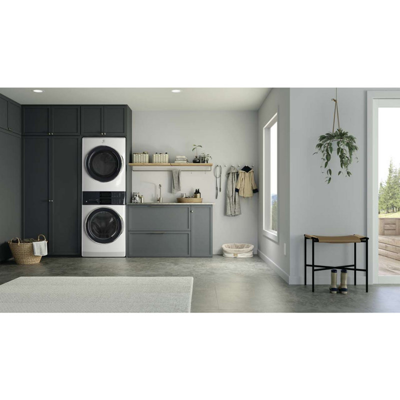Laundry Tower Single Unit Front Load 4.5 Cu. Ft. Washer & 8 Cu. Ft. Electric Dryer, White, Electric
