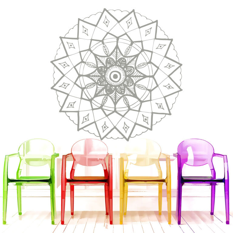 Adhésif décoratif mandala yoga, Argent, H 20 po x l 22 po