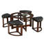 Table basse cylindrique en bois massif avec plateau en verre et 4 tabourets
