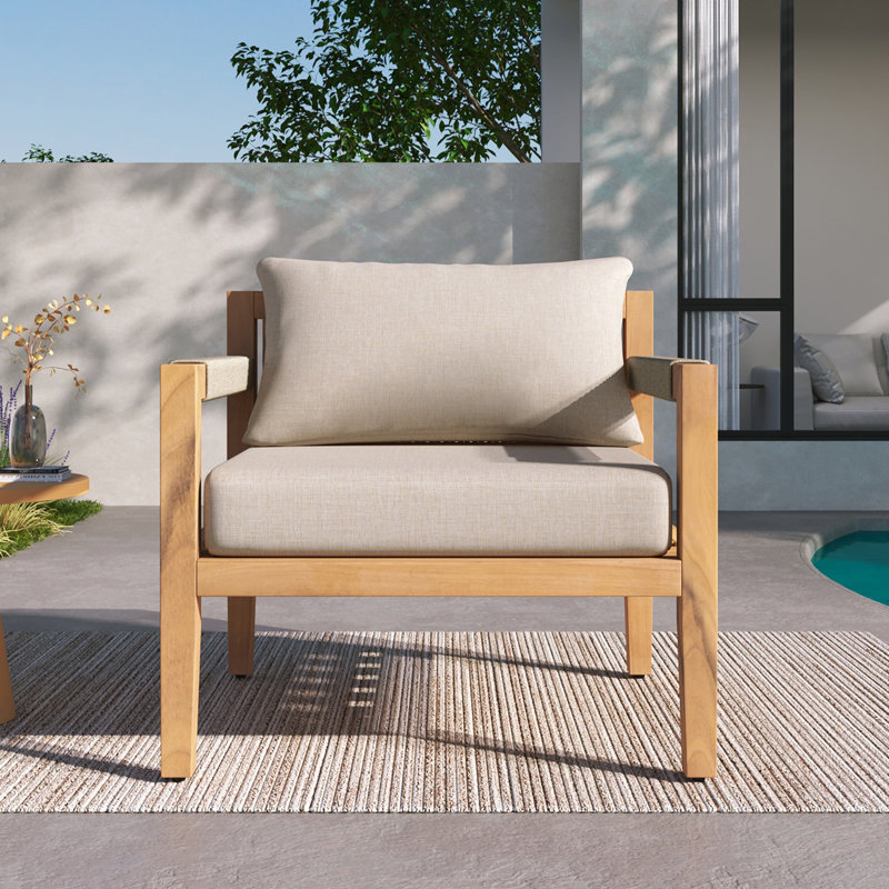 Chaise longue d'extérieur en corde d'acacia tissée avec coussins Clairabelle