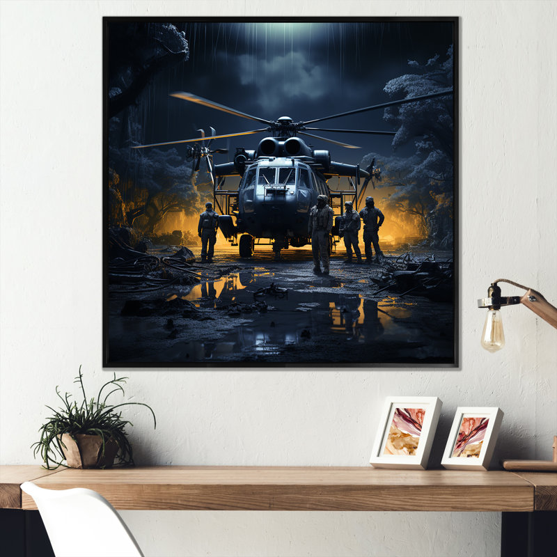 War Helopter Silent Guardians sur toile, H 24 po x l 24 po x P 1 po, Cadre flottant noir