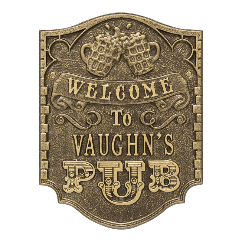 Pub Welcome 4-Line Wall Décor, Antique Brass, Yes