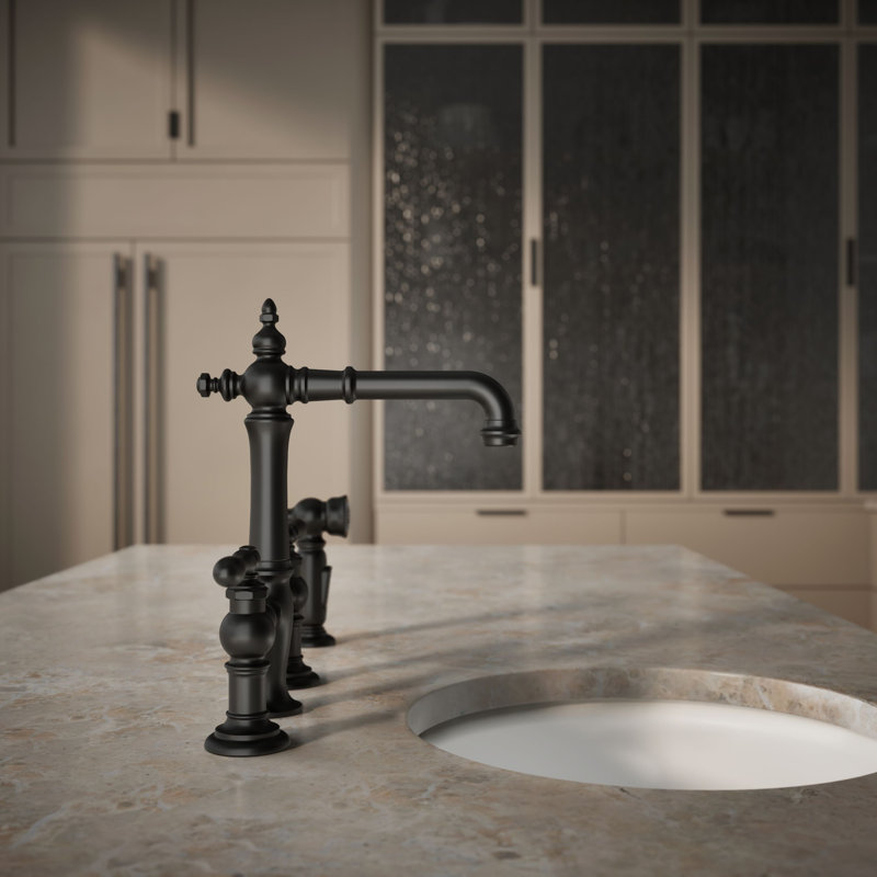 Artifacts® Bridge Faucet with Side Spray, Lever Handle, Matte Black