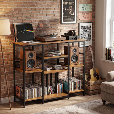 3-Tier Wooden CD Storage Shelf – Large Vertical Media Organizer Rack – Holds Vinyl Records, CDs, DVDs, Books, Games