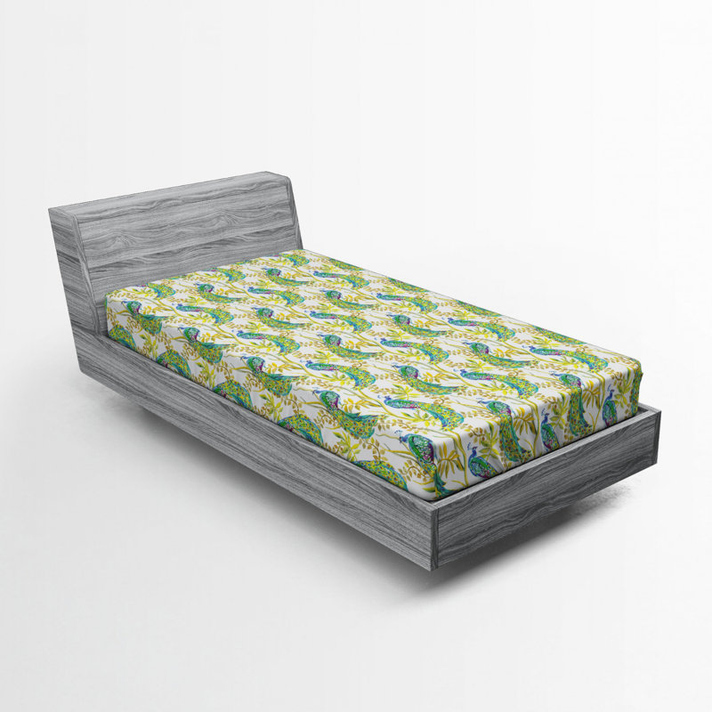 Microfiber Fitted Sheet, Twin Fitted Sheet, Green Peacock Floral
