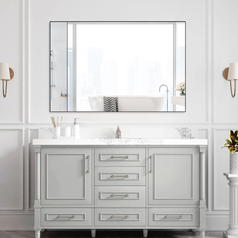 Miroir de salle de bain 48 po x 32 po avec cadre noir - Technologie de preuve idéale pour la chambre à coucher, le salon, l'entrée, le vestiaire et la grande salle de bain pratique en aluminium