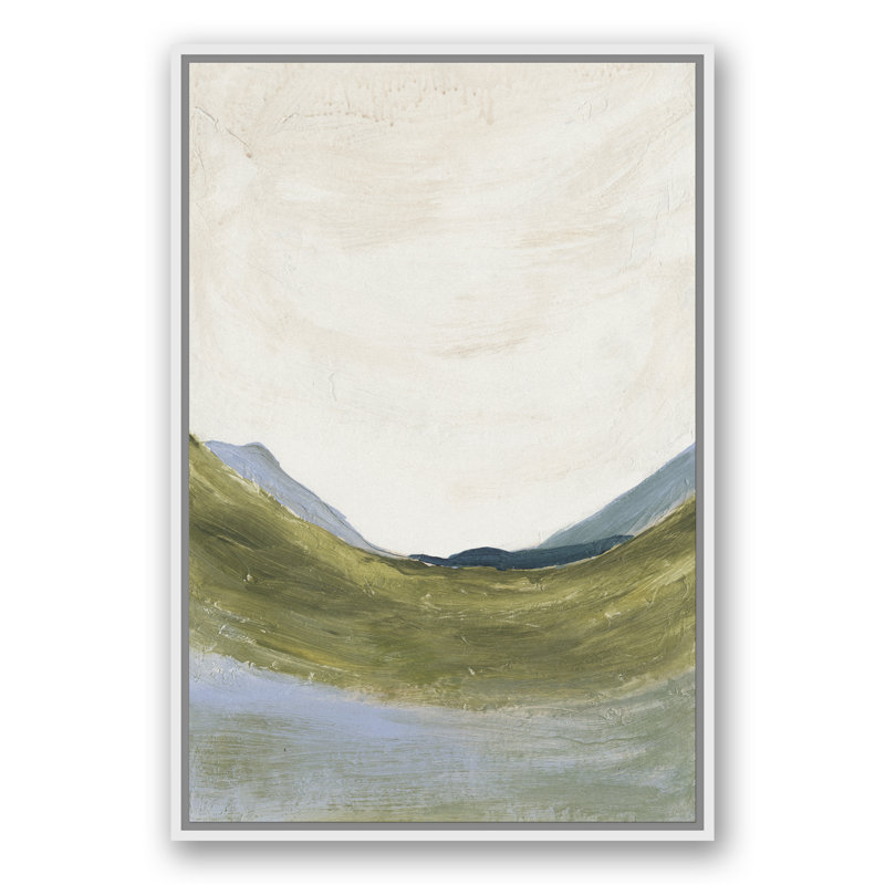 Paysage abstrait vert - peinture sur toile, H 37,75 po x l 25,75 po x P 1,75 po, Toile à cadre flottant blanc