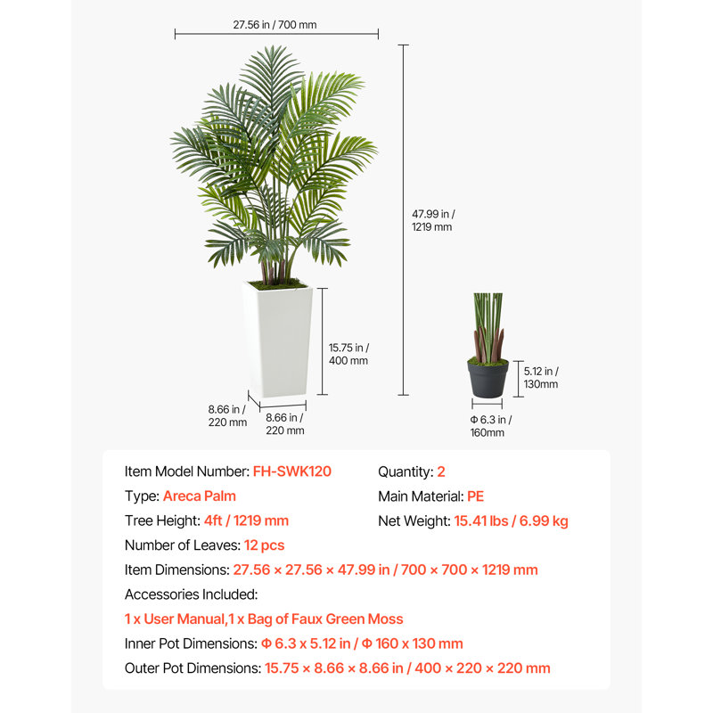Palmiers artificiels de 4 pi avec jardinière blanche d'intérieur