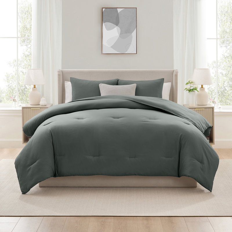  soft microfiber 3 piece comforter set with pillow shams, Gentle Pine, King Comforter + 2 King Shams