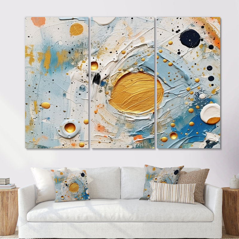 Ensemble de salon art mural abstrait bleu sarcelle Combat II - formes abstraites, Toile tendue, H 40 po x l 60 po x P 1 po