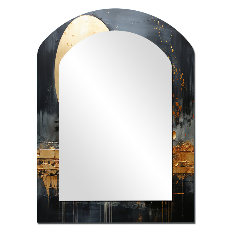 Gold Grey Golden Gleam I - Abstract Collages Arch Decorative Mirror, Modern Asymmetrical Wall Mirror, Printed Metal Art