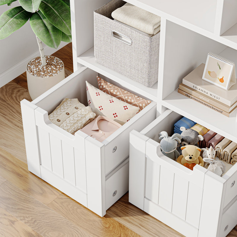 Bibliothèque avec 3 tiroirs mobiles, unité de rangement de cubes pour bureau personnel, organisateur de rangement de jouets avec 5 casiers ouverts, coffre de rangement multifonctionnel au sol, blanc