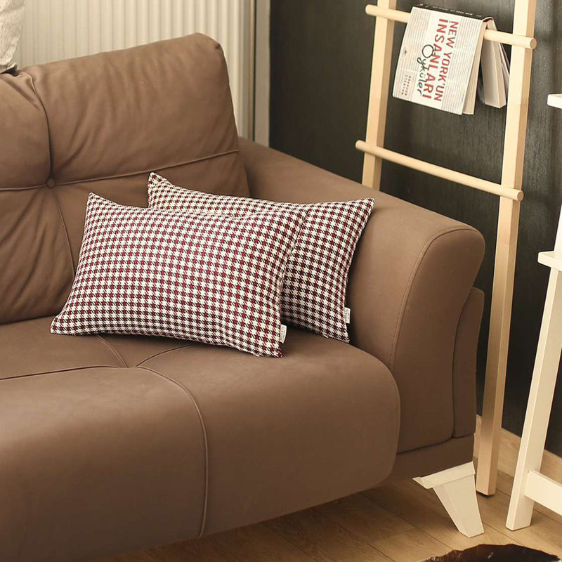 Housse de coussin réversible, Pied-de-poule rouge