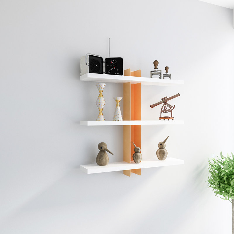 Marinel 3 Piece Tiered Tiered Shelf with Adjustable Shelves, White/Gold