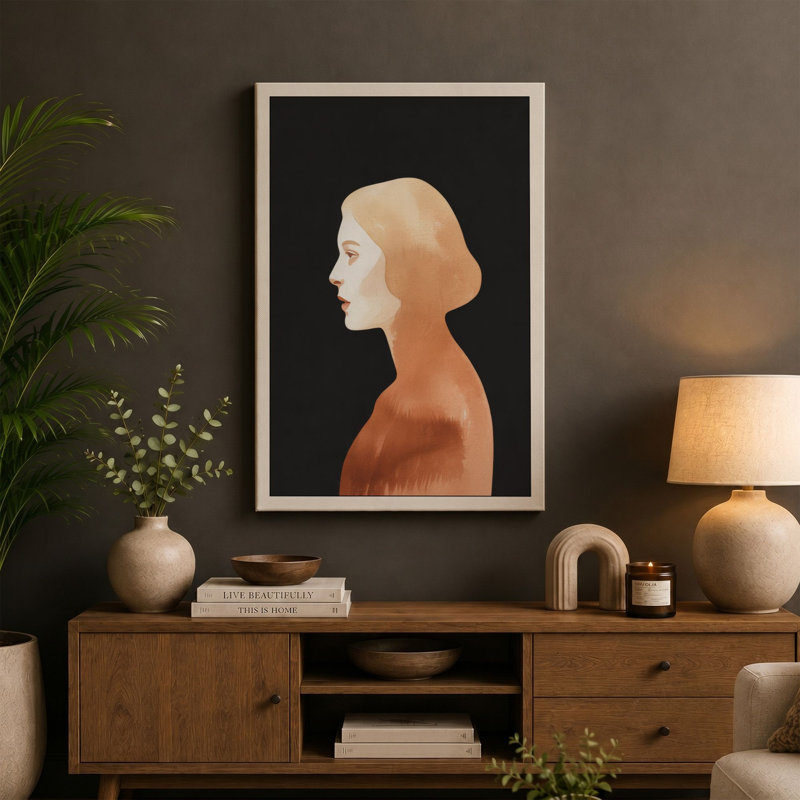 Woman in Profile Boho - Wrapped Canvas, 24x16 - 61.0 x 40.6 cm, Cream Border