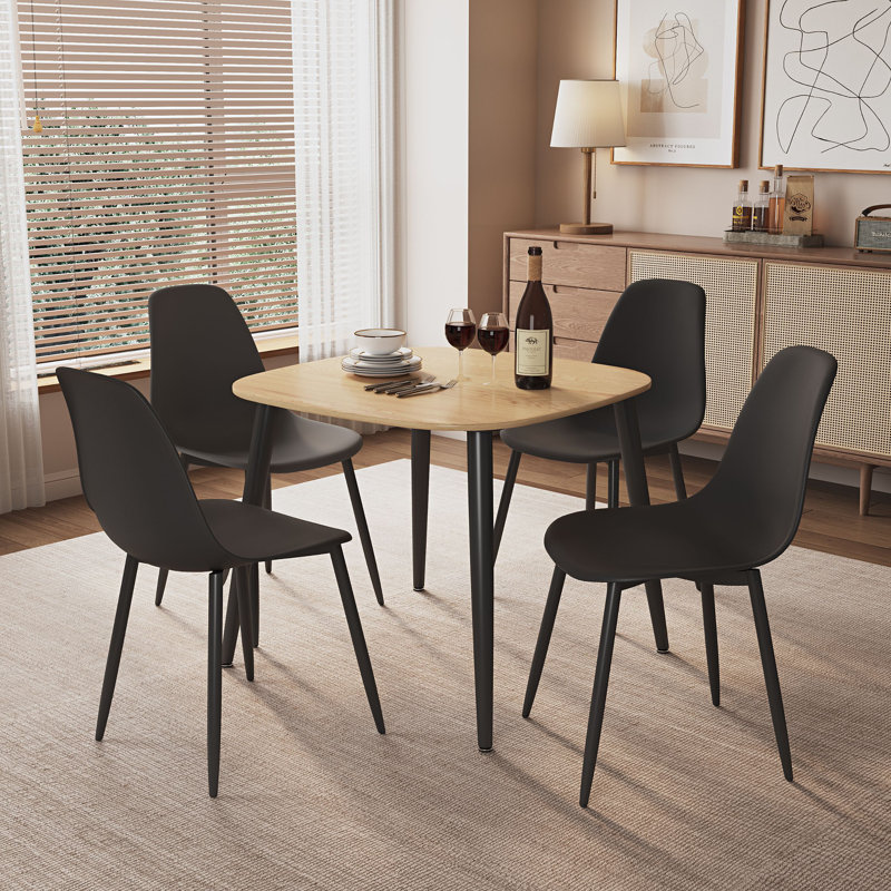 Aspen 5-Piece Casual Dining Set - Compact Square Table & 4 Curved Plastic Chairs, Black, Beige