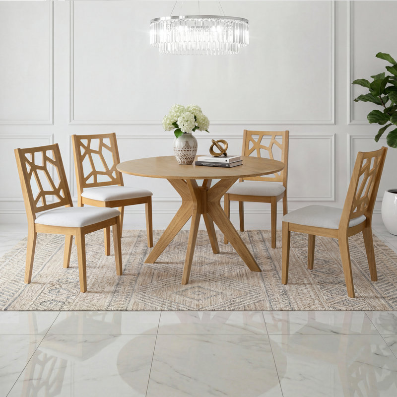 Xavion Mid-Century Solid Wood 48'' Round Dining Table, XVT-41, with Sculpted Splayed Leg Base, Honey Oak, Honey Oak