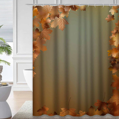 Autumn Leaves Abstract Botanical Border Shower Curtain with 12 Hooks
