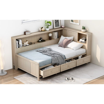 Twin Wood Daybed With 3 Drawers, Antique White Milk, Construction, No Box Spring Required White, Solid