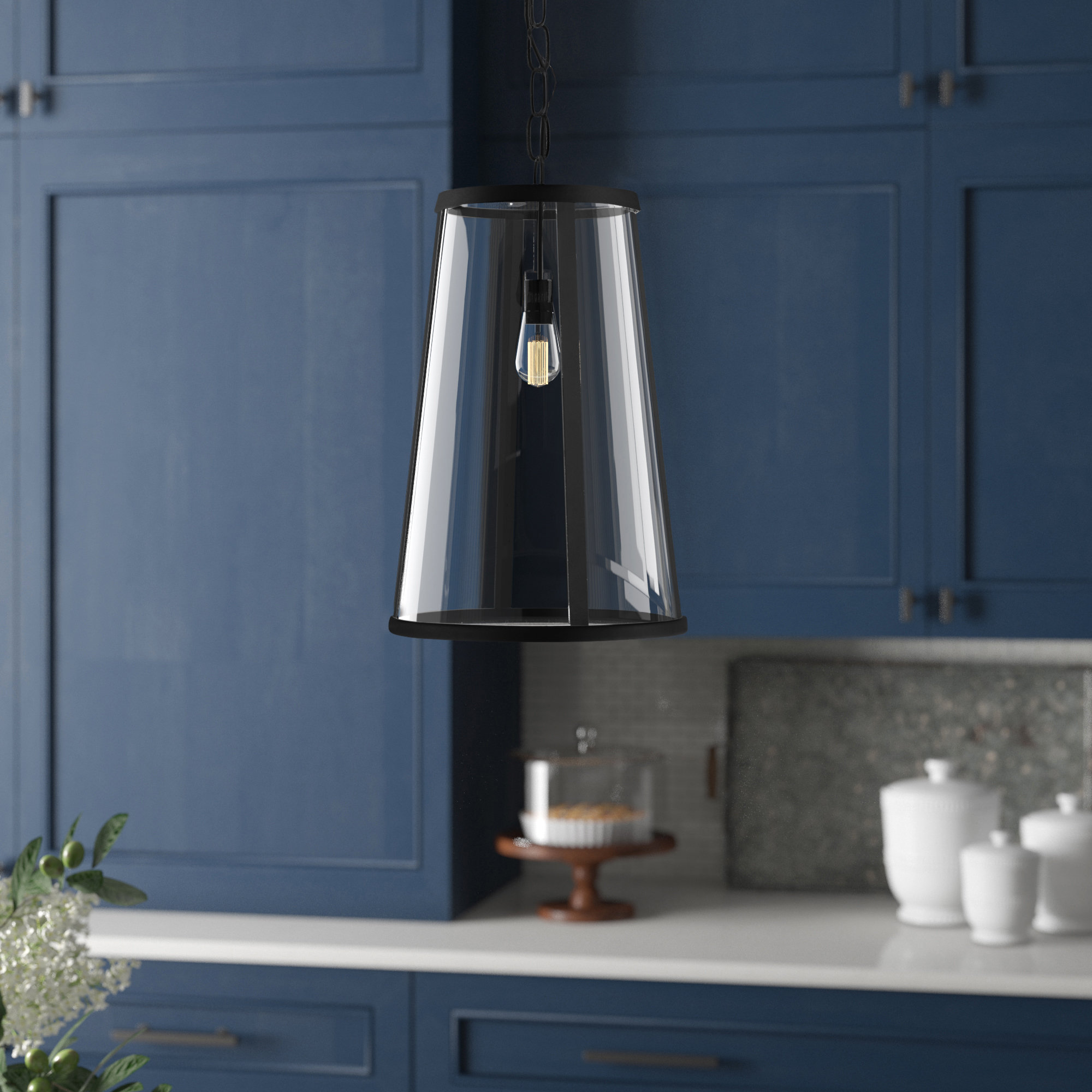 Single Light Glass Dimmable Pendant, Oil-Rubbed Bronze, 12" H x 8" W x 8" D