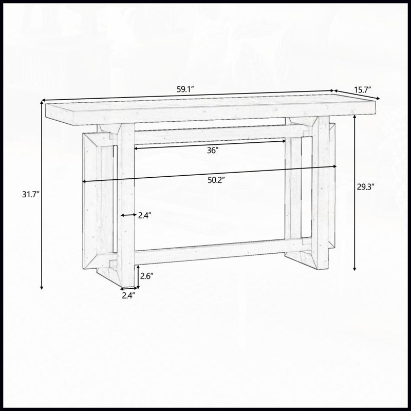 Table basse 59,1 po en placage de pin avec pieds en pin massif et pieds réglables pour le salon, Marine