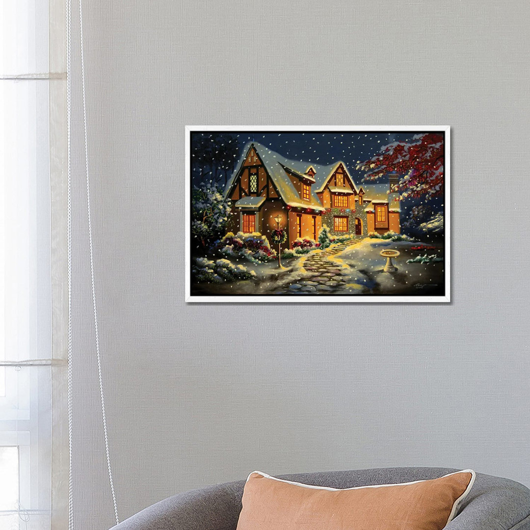 Pretty House Snow Scene von D. "Rusty" Rust - Galerie-umwickelte Leinwand Giclée auf Leinwand