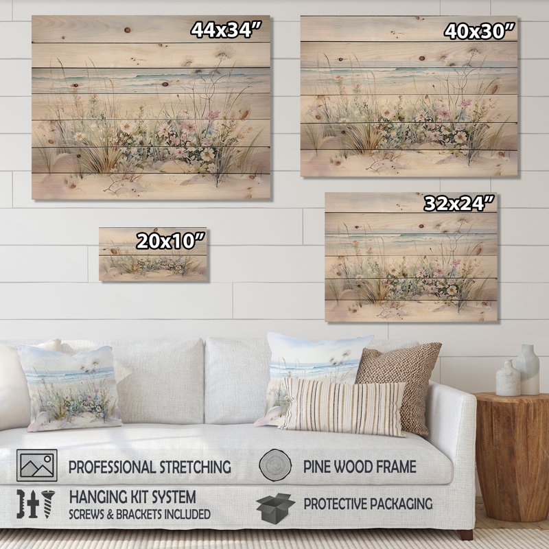 Hage - Décoration murale en bois floral sur bois de pin naturel, H 34 po x l 44 po