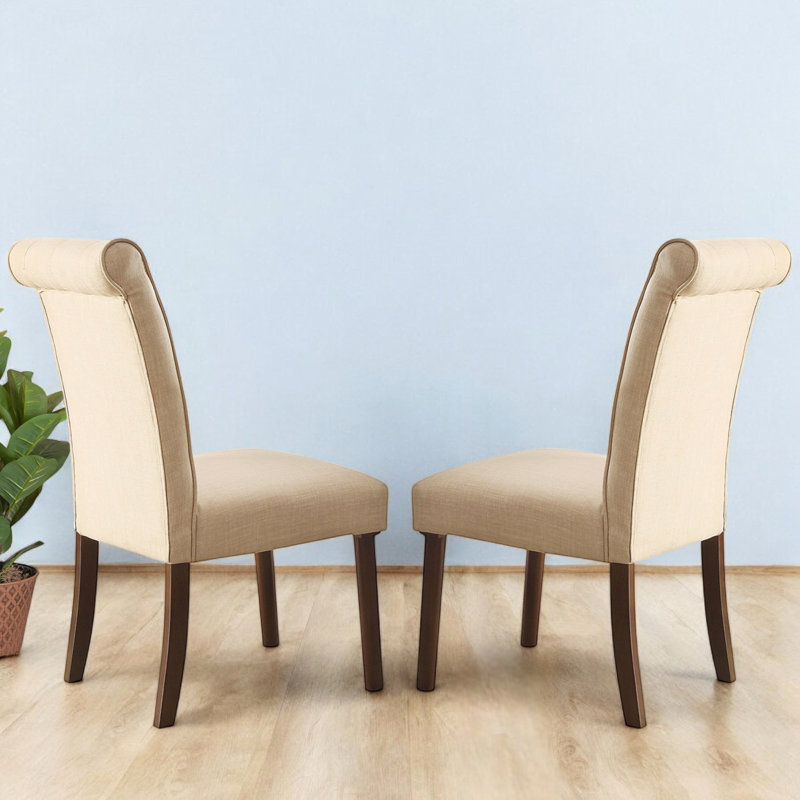 Chaise d'appoint en lin et noyer beige Dorian (ensemble de 2)