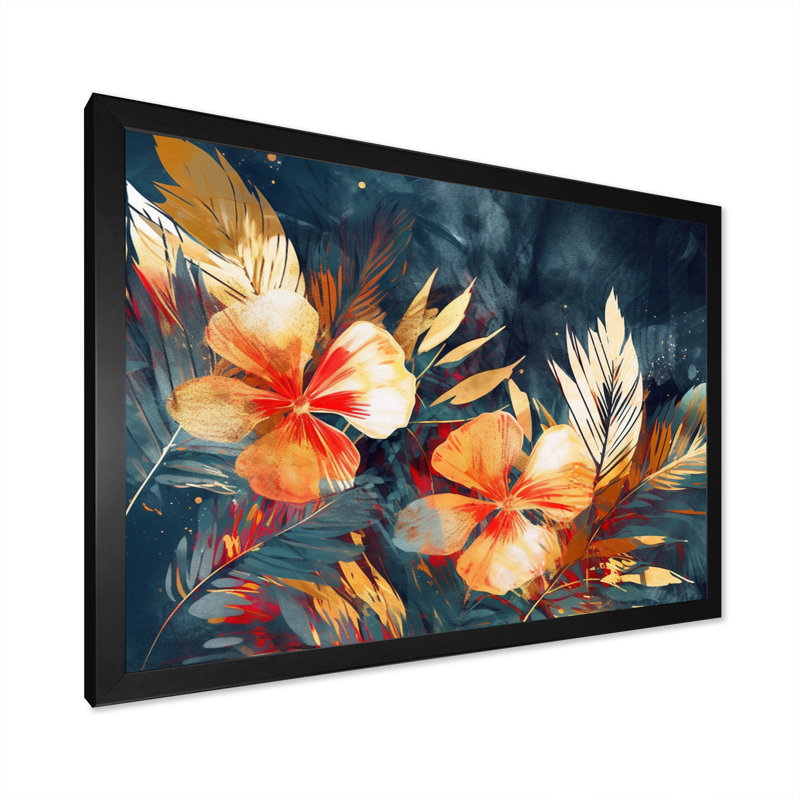Palmier jaune et noir II sur toile, H 16 po x l 32 po x P 1 po, Cadre simple noir