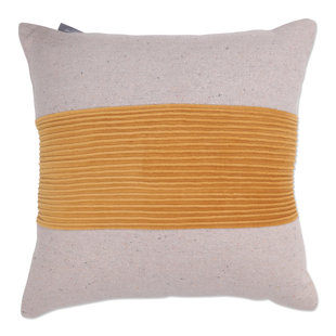 Throw Pillow In Wide Pleated Velvet Stripe Yellow, 18" X 18"