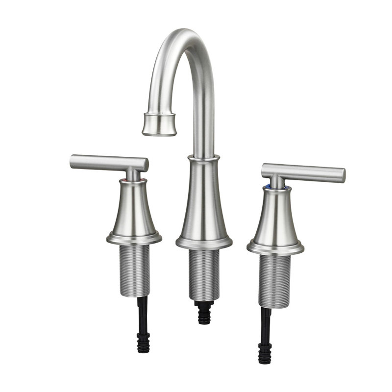 Double Handle Bathroom Sink Faucet with Drainer, Silver