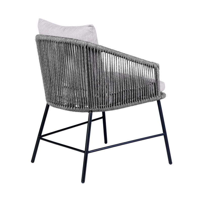 Margit Black Steel and Rope Dining Chair with Light Gray Cushions