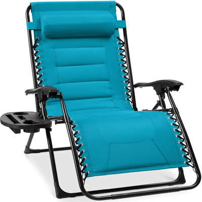  Oversized Padded Zero Gravity Chair, Folding Outdoor Patio Recliner W/ Side Tray - Burgundy