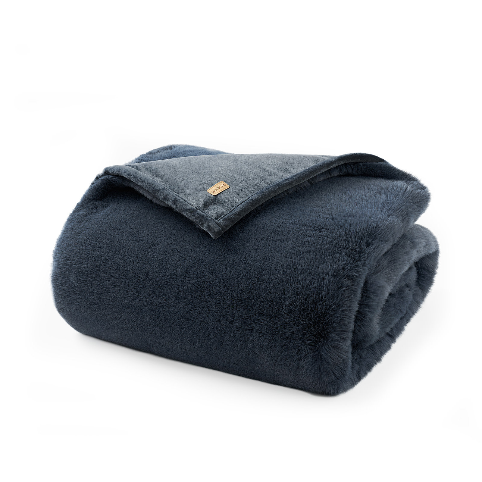 Chinchilla Faux Fur Throw Blanket, 80" L x 60" W, Stormy Blue Mink