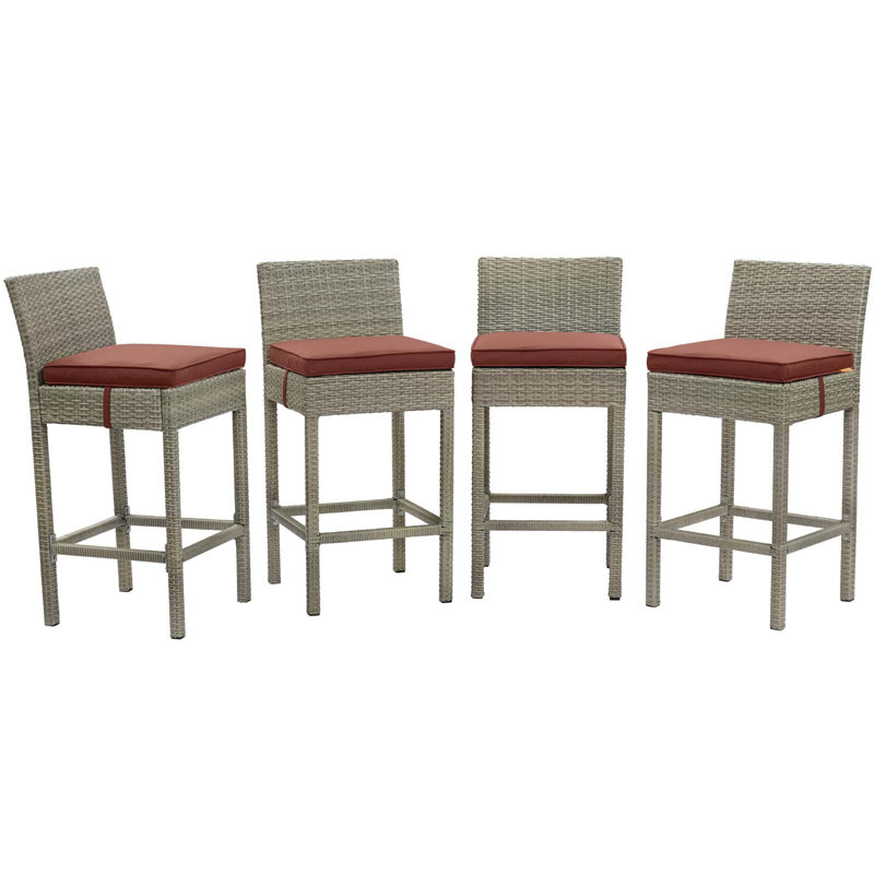 Ensemble de 4 tabourets de bar Conduit, Groseille, Velours gris pâle