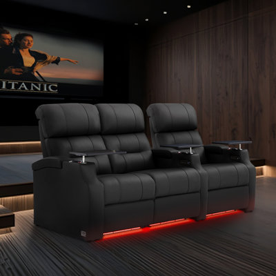 Sofa Power Reclining Electricity Sofa Power Recliner Loveseat Chair Top Grain Leather Movie Chair Gaming Seat With USB Charging Tray Table Cup Holders by Orren Ellis