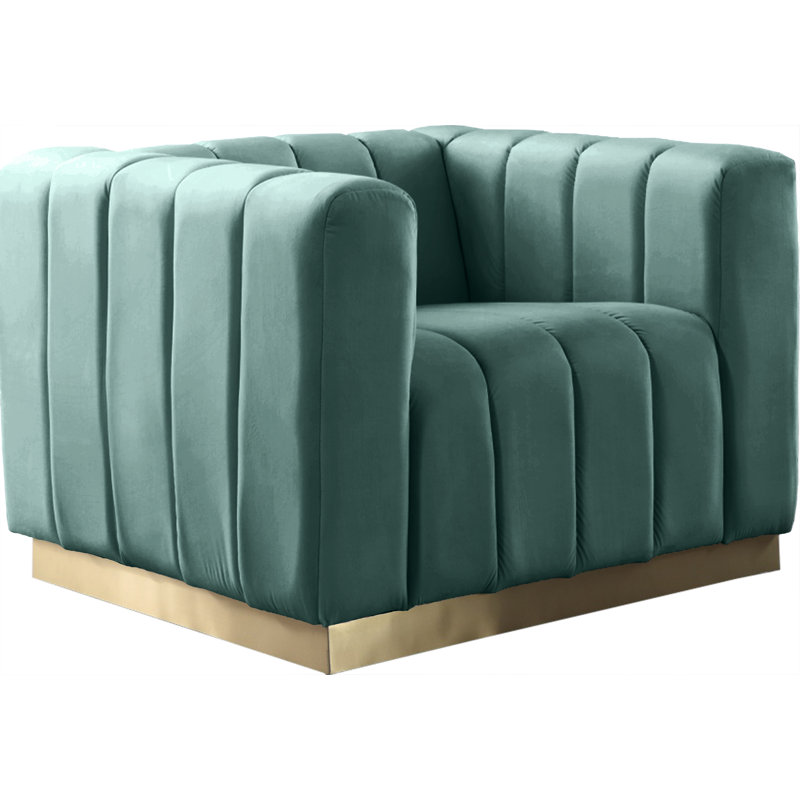 Fauteuil en velours de 38,5 po Tyneside, Velours vert menthe