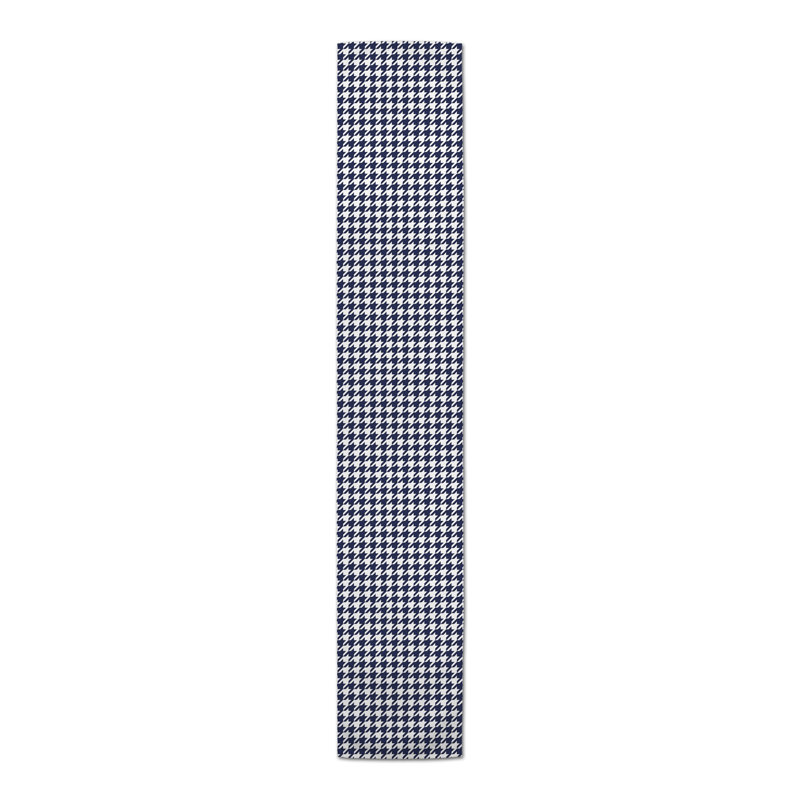 Calixto Rectangle Houndstooth Polyester Table Runner, Navy Blue, 72" x 16"