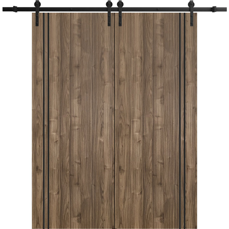 Porte de grange en bois massif massif, Noyer, 36 po x 84 po