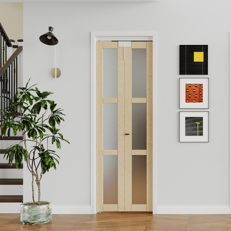 Porte pliante intérieure en pin givré 3 pièces avec quincaillerie, serrure de porte et deux poignées de couleur