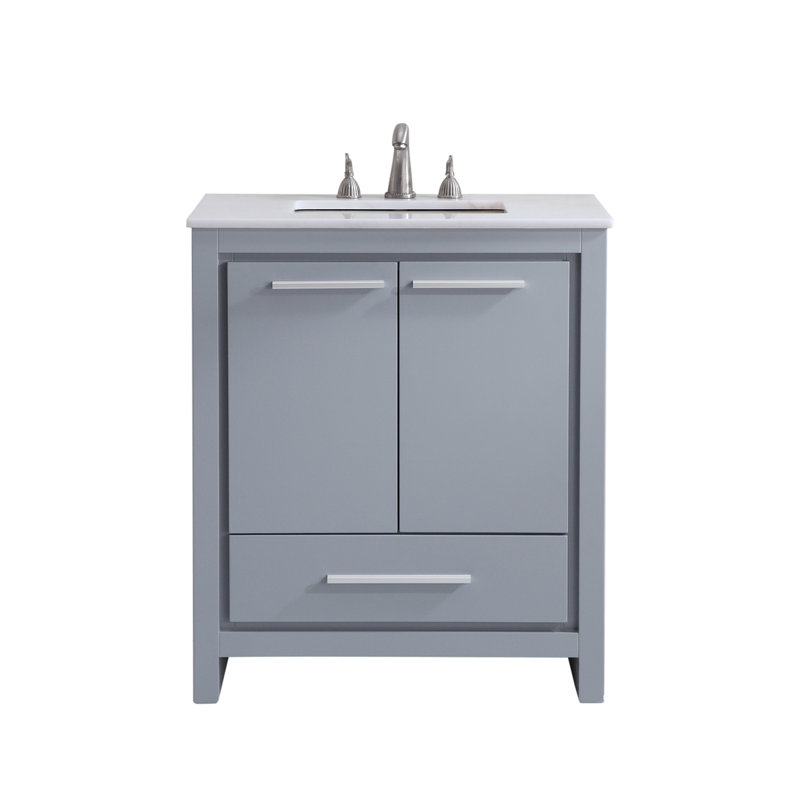 Chellie 30'' Single Bathroom Vanity with Top, Gray, Off-White
