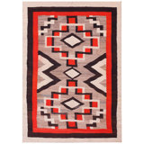 1930s Grey Black Red Antique American Navajo Carpet 4' x 5'8" Flatwoven Wool Rug