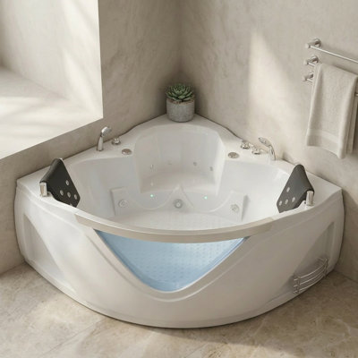 Baignoire tourbillon en acrylique 59 pouces pour 2 personnes, 6 jets avec hydromassage et 7 couleurs de chromothérapie pour la salle de bain