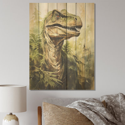 Velociraptor vert dans la jungle I - dinosaure sur bois