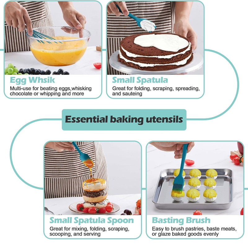 Ensemble de 15 ustensiles de cuisine en silicone, bleu