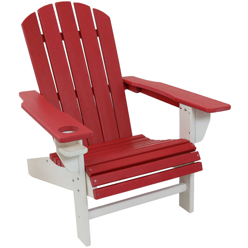 Chaise Adirondack en PEHD résistant aux intempéries avec porte-gobelet - Rouge / Blanc, Rouge / blanc